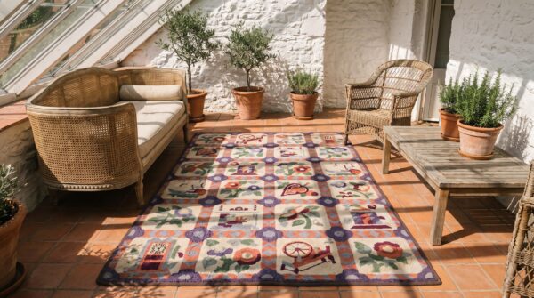 Antique american hooked rug america ivory 1930s 6 Antique american hooked rug america ivory 1930s (sku 20464) - room view