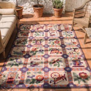 Antique American Hooked Rug America Ivory 1930s (SKU 20464) - styled overhead view