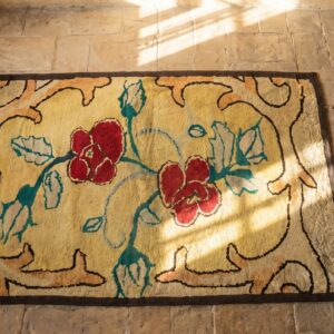 Antique American Hooked Rug America Yellow 1920s (SKU 18431) - styled overhead view