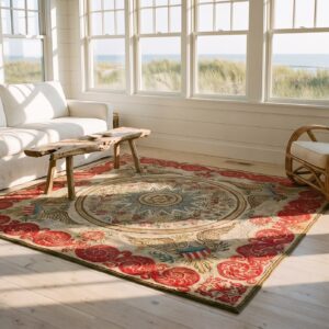 Antique American Hooked Wool & Cotton Ivory Square Rug (SKU 25526) - room view