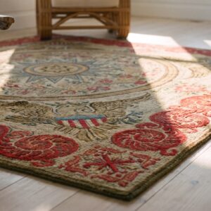 Antique American Hooked Wool & Cotton Ivory Square Rug (SKU 25526) - in-room detail