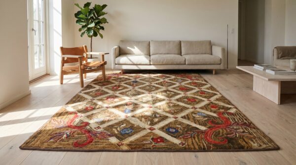 Antique american hooked rug american brown 1870s 7 Antique american hooked rug american brown 1870s (sku 20186) - room view