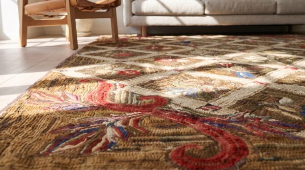 Antique american hooked rug american brown 1870s 8 Antique american hooked rug american brown 1870s (sku 20186) - in-room detail