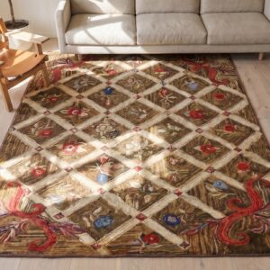 Antique American Hooked Rug American Brown 1870s (SKU 20186) - styled overhead view