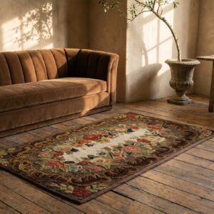 Antique American Hooked Rug American Brown 1890s (SKU 18628) - room view