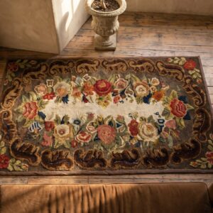 Antique American Hooked Rug American Brown 1890s (SKU 18628) - styled overhead view
