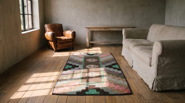 Antique american hooked rug american brown 1920s brown 6 Antique american hooked rug american brown 1920s brown (sku 20521) - room view