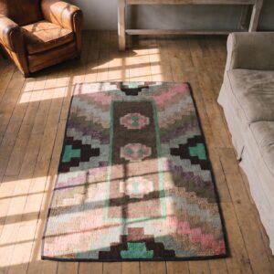 Antique American Hooked Rug American Brown 1920s Brown (SKU 20521) - styled overhead view
