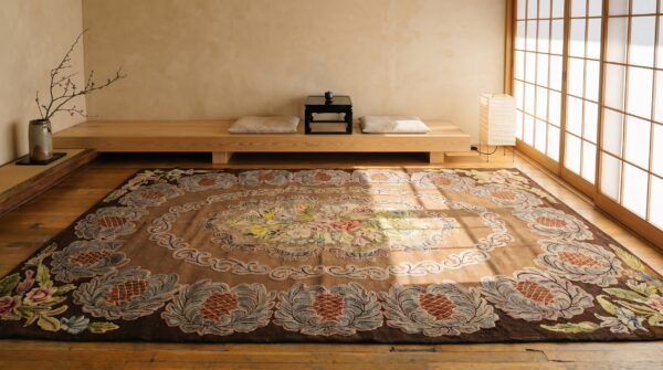 Antique american hooked wool brown earth tone rug 7 Antique american hooked wool brown earth tone rug (sku 20166) - room view