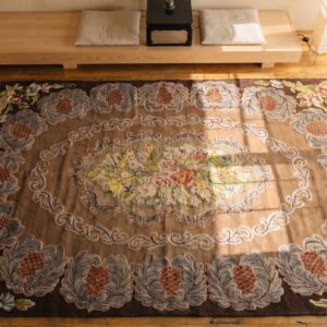 Antique American Hooked Wool Brown Earth Tone Rug (SKU 20166) - styled overhead view