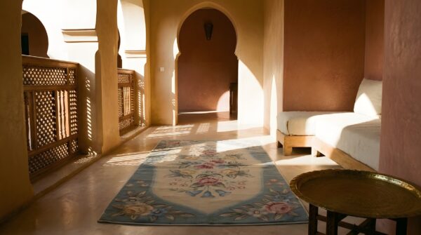 Antique american hooked canada ivory 1935 rug (sku 25379) - room view