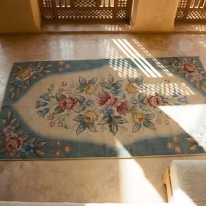 Antique American Hooked Canada Ivory 1935 Rug (SKU 25379) - styled overhead view