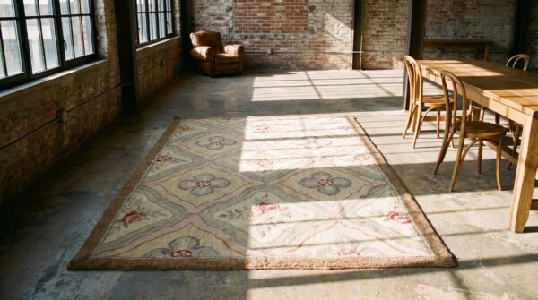 Antique american hooked rug canada hooked - loop pile (sku 19243) - room view