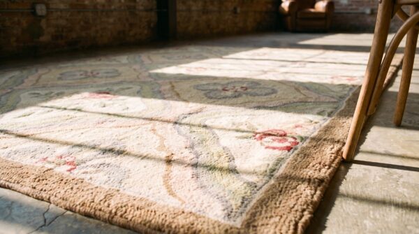 Antique american hooked rug canada hooked - loop pile (sku 19243) - in-room detail