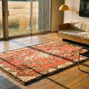 Antique American Hooked Rug American Coral 1900s (SKU 20185) - room view