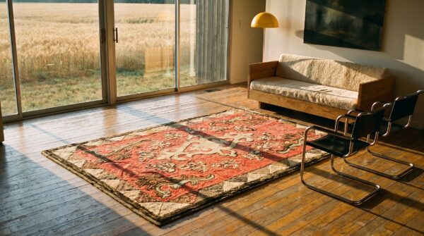 Antique american hooked rug american coral 1900s 8 Antique american hooked rug american coral 1900s (sku 20185) - room view