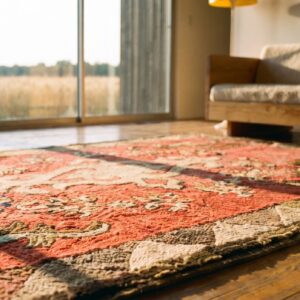 Antique American Hooked Rug American Coral 1900s (SKU 20185) - in-room detail
