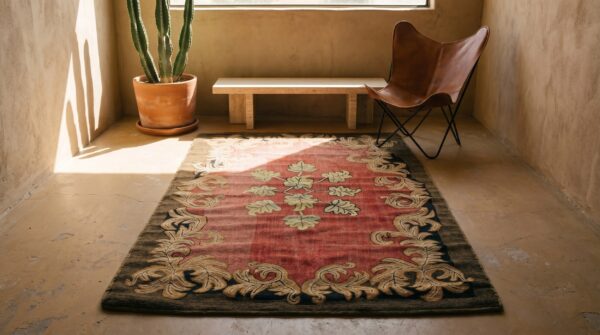 Antique american hooked rug american coral 1930s 6 Antique american hooked rug american coral 1930s (sku 20022) - room view