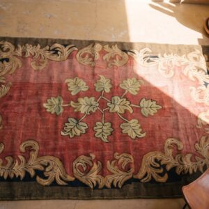Antique American Hooked Rug American Coral 1930s (SKU 20022) - styled overhead view