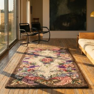 Antique American Hooked Rug American Floral Ivory 1935 (SKU 17169) - room view