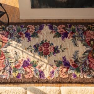 Antique American Hooked Rug American Floral Ivory 1935 (SKU 17169) - styled overhead view