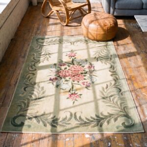 Antique American Hooked Floral Medallion Rug (SKU 17244) - styled overhead view
