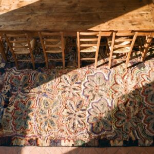 Antique American Hooked Folk Art Rug From America (SKU 24211) - styled overhead view