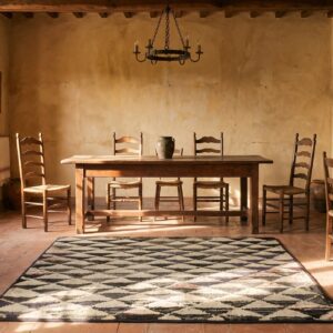 Antique American Hooked Folk Art Square Rug - Charcoal and Cream Diamond Pattern (SKU 20097) - room view