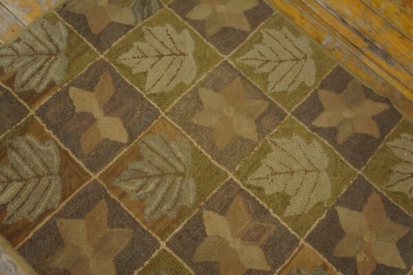 Antique american hooked rug american geometric brown 1920s (sku 24347) - in-room detail