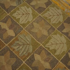 Antique American Hooked Rug American Geometric Brown 1920s (SKU 24347) - styled overhead view