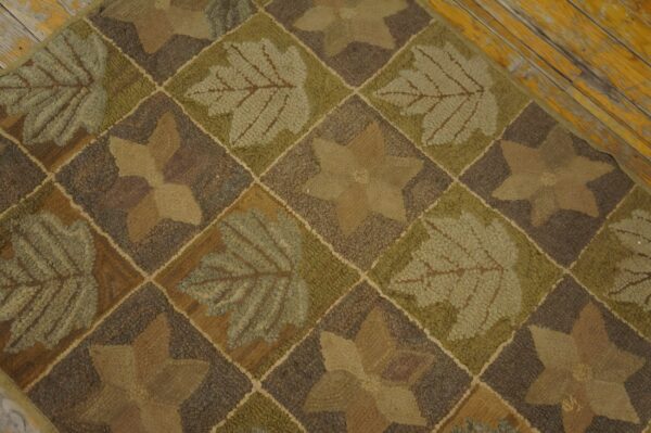 Antique american hooked rug american geometric brown 1920s (sku 24347) - styled overhead view