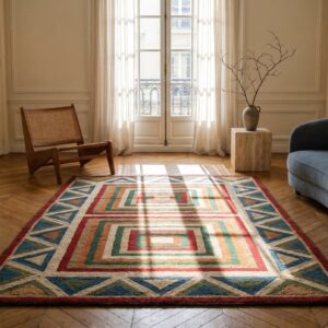 Antique American Hooked Rug American Geometric Ivory 1920s (SKU 17167) - room view