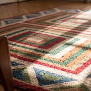 Antique American Hooked Rug American Geometric Ivory 1920s (SKU 17167) - in-room detail