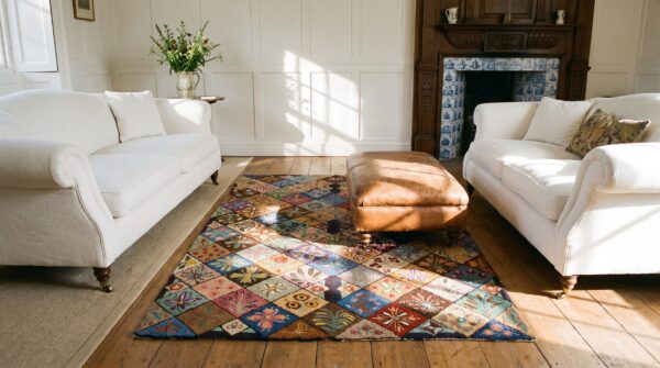 Antique american hooked rug american geometric hooked - loop pile 9 Antique american hooked rug american geometric hooked - loop pile (sku 24902) - room view