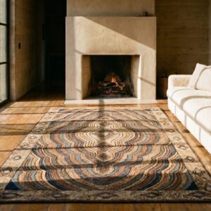 Antique American Hooked Geometric Medallion Wool Multicolor Jewel Tones 1930s Rug (SKU 20072) - room view
