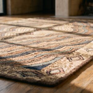 Antique American Hooked Geometric Medallion Wool Multicolor Jewel Tones 1930s Rug (SKU 20072) - in-room detail