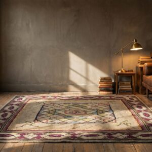 Antique American Hooked Geometric Medallion Square Rug (SKU 18433) - room view