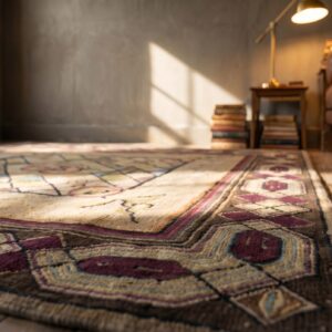 Antique American Hooked Geometric Medallion Square Rug (SKU 18433) - in-room detail