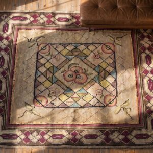 Antique American Hooked Geometric Medallion Square Rug (SKU 18433) - styled overhead view