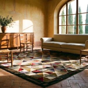 Antique American Hooked Geometric Square Loop Pile Rug (SKU 20466) - room view