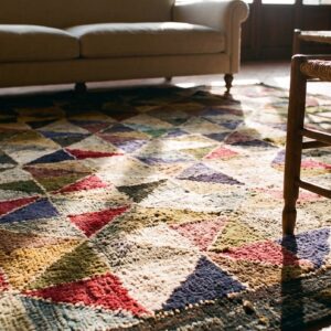 Antique American Hooked Geometric Square Loop Pile Rug (SKU 20466) - in-room detail