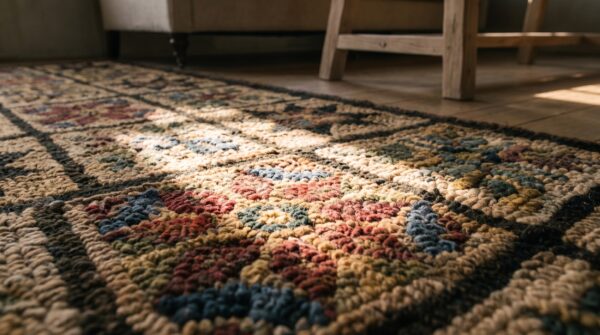 Antique american hooked rug hallway runner wool 7 Antique american hooked rug hallway runner wool (sku 17940) - in-room detail