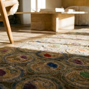 Antique American Hooked Hallway Runner Rug - 1930s Wool Beige Multicolor (SKU 25138) - in-room detail