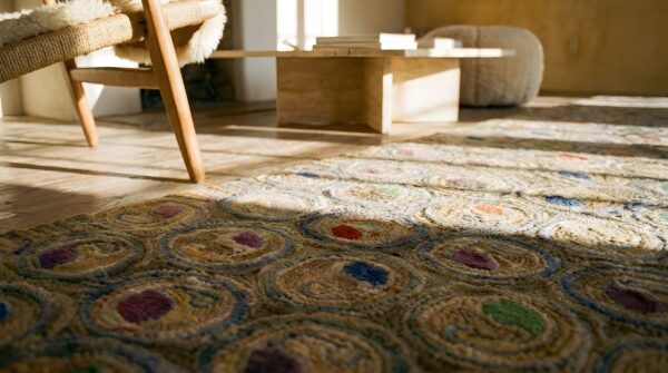 Antique american hooked hallway runner rug - 1930s wool beige multicolor 8 Antique american hooked hallway runner rug - 1930s wool beige multicolor (sku 25138) - in-room detail