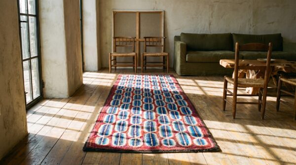 Antique american hooked rug hallway runner wool & cotton coral 7 Antique american hooked rug hallway runner wool & cotton coral (sku 21524) - room view