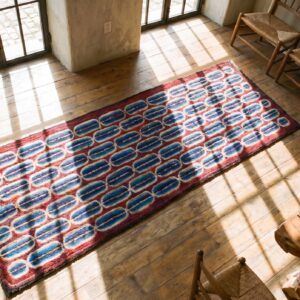 Antique American Hooked Rug Hallway Runner Wool & Cotton Coral (SKU 21524) - styled overhead view