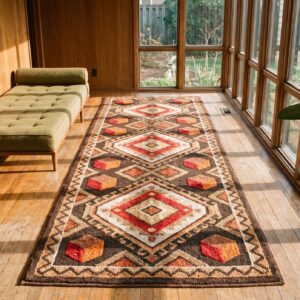 Antique American Hooked Rug Hallway Runner Wool & Cotton Green (SKU 20848) - room view