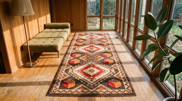 Antique american hooked rug hallway runner wool & cotton green 6 Antique american hooked rug hallway runner wool & cotton green (sku 20848) - room view
