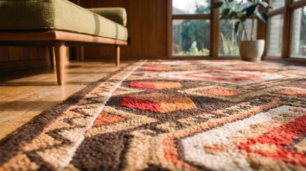 Antique american hooked rug hallway runner wool & cotton green 7 Antique american hooked rug hallway runner wool & cotton green (sku 20848) - in-room detail
