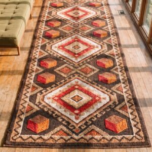 Antique American Hooked Rug Hallway Runner Wool & Cotton Green (SKU 20848) - styled overhead view
